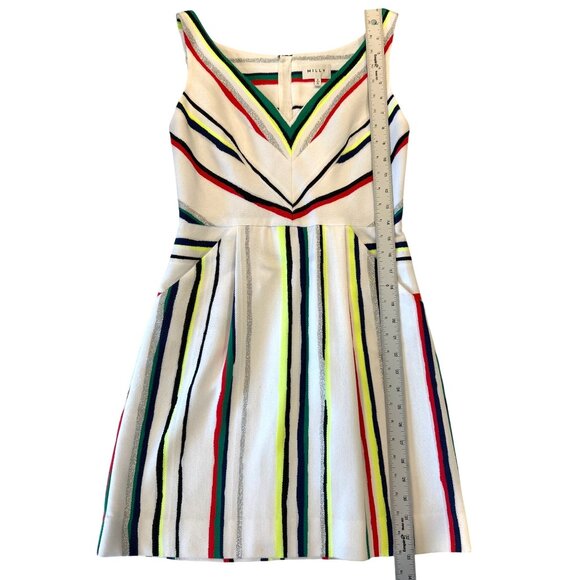 MILLY St. Tropez Allison Dress Sleeveless V-Neck Florescent Stripes Pockets 4 - Picture 7 of 9